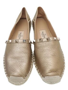 Valentino Garavani Rockstud Leather Flat Espadrilles, SZ 37 New